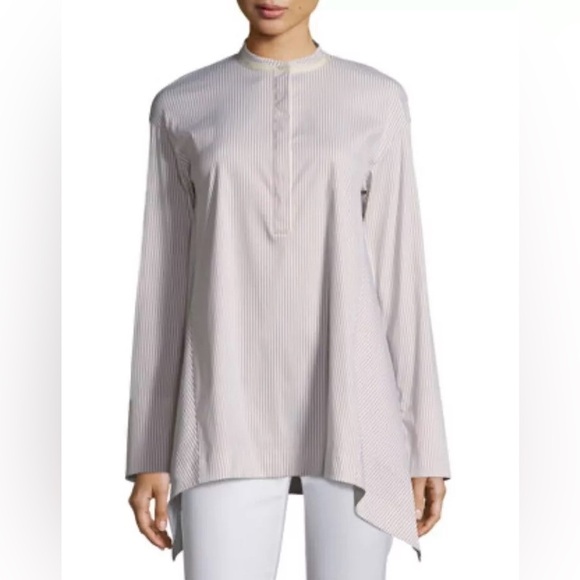 Lafayette 148 New York Tops - Lafayette 148 New York Valen Neutral Striped Asymmetric Hem Top Blouse, size S